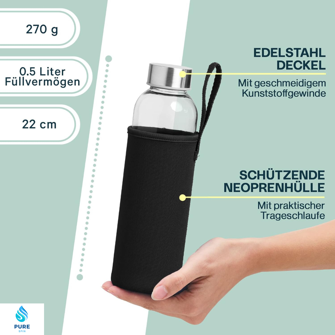 Schwarz PureSpin Frost – Stilvolle Glasflasche für deinen Alltag