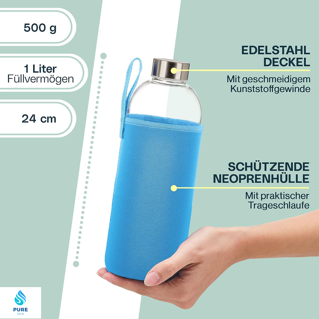 Babyblau PureSpin Frost – Stilvolle Glasflasche für deinen Alltag